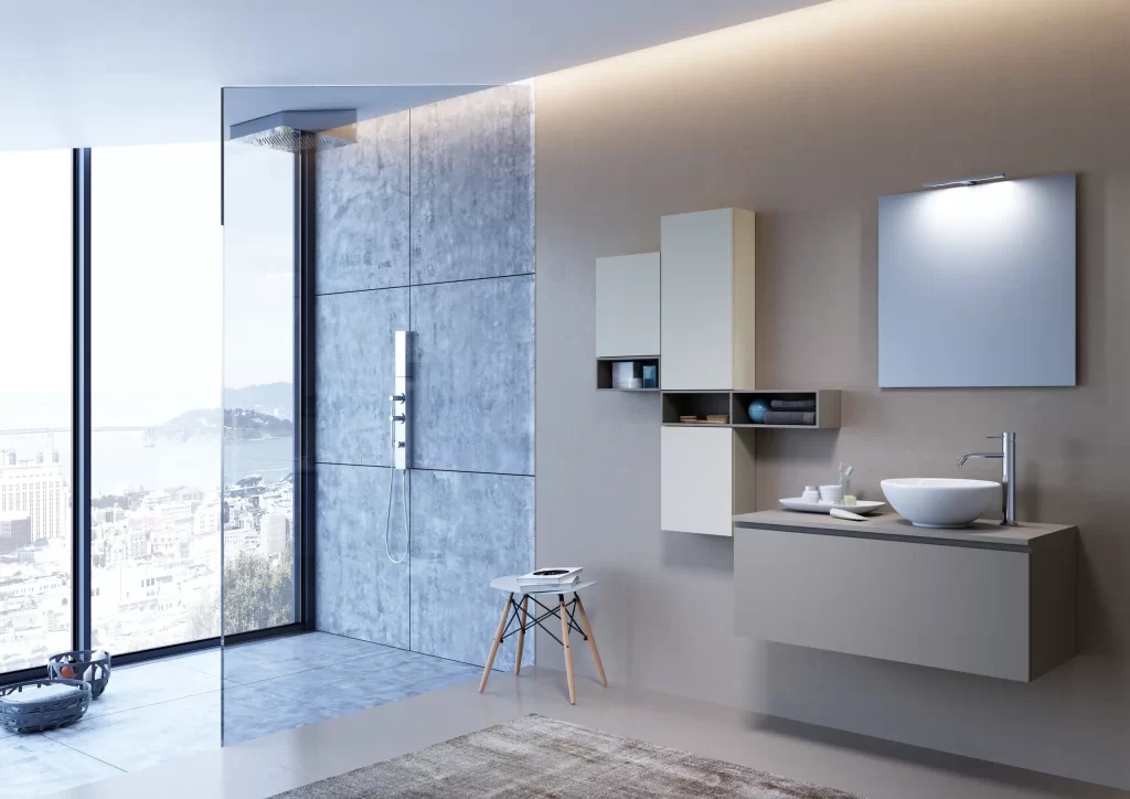 Bagno moderno con doccia a vista