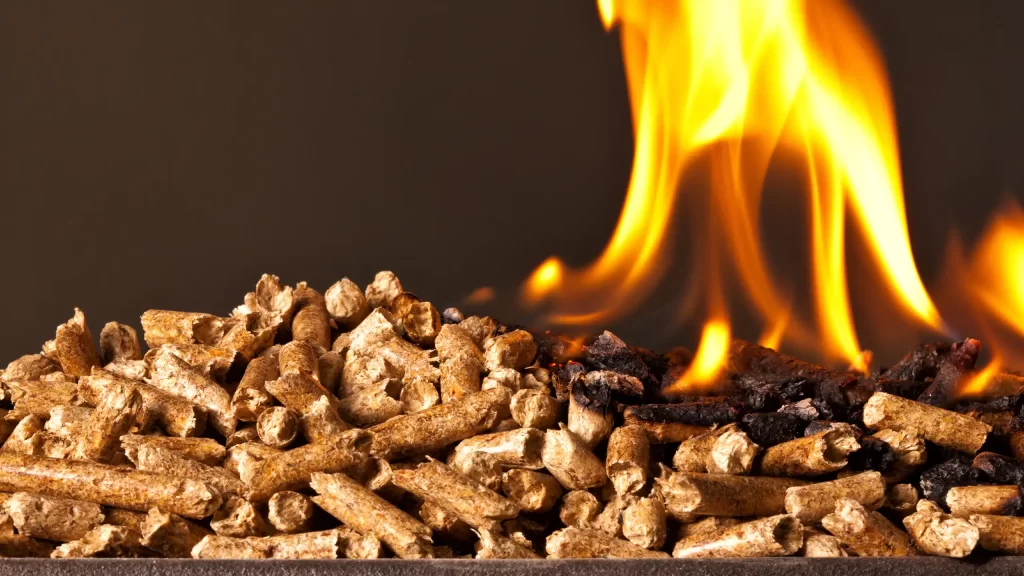 Pellet che brucia in un impianto di riscaldamento