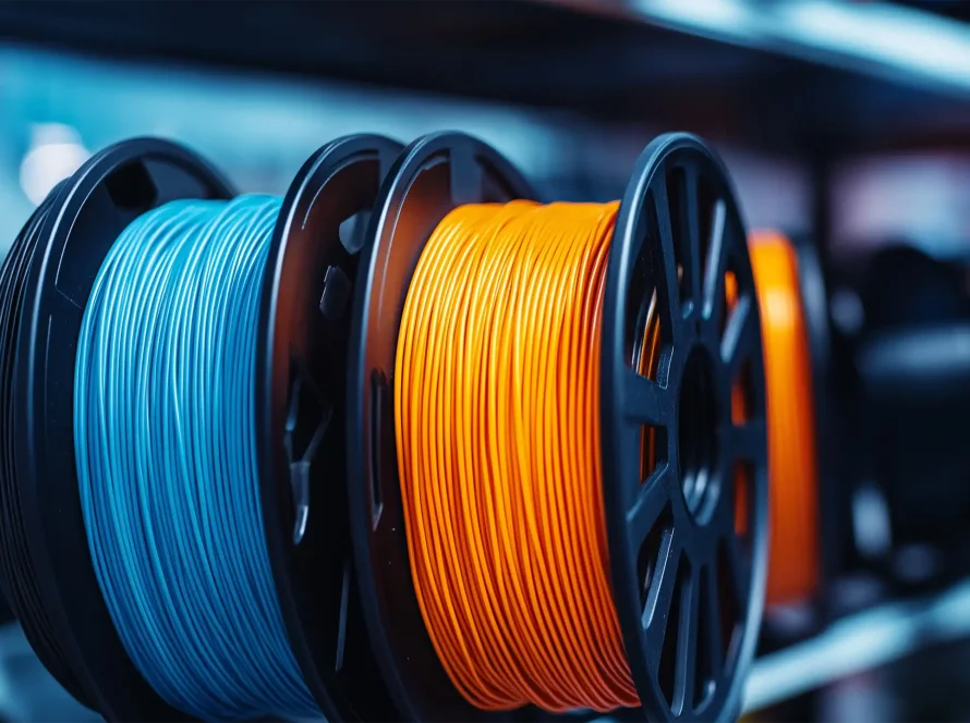 Bobine di cavi elettrici colorati disposte su ripiani