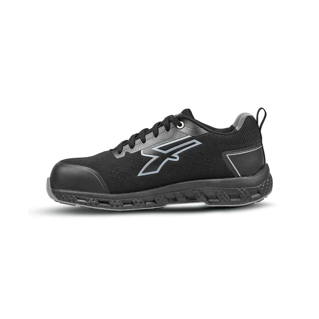 Scarpa antinfortunistica U-Power Rock nera con logo grigio rivolta verso sinistra.