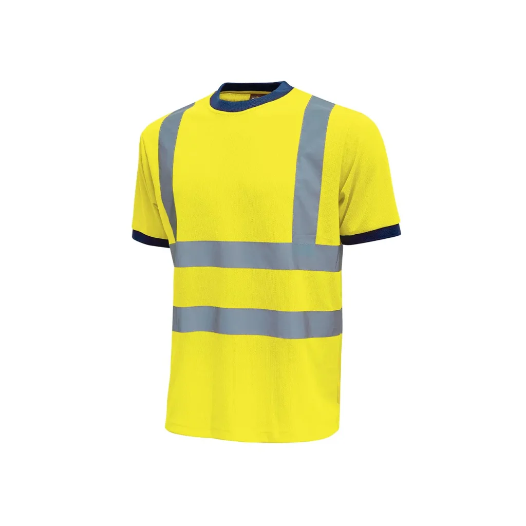 T-shirt gialla alta visibilit&agrave; U-Power con bande rifrangenti.